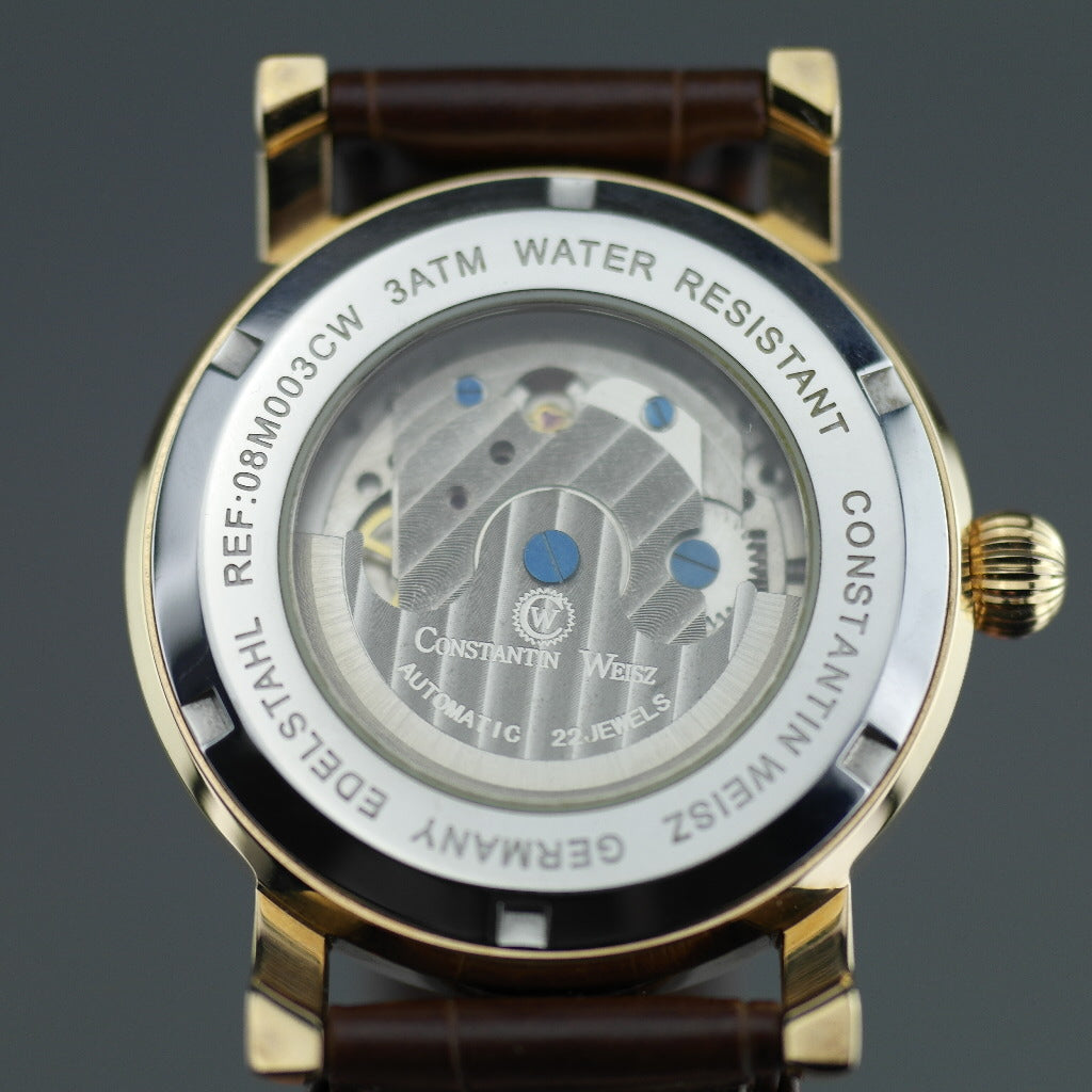 Constantin Weisz Open heart automatic wrist watch gold tone bronze dial