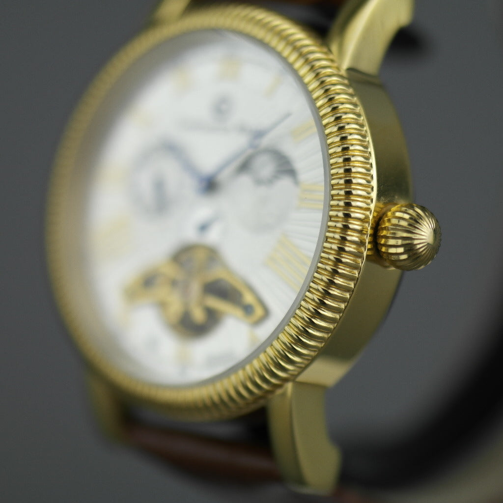 Constantin Weisz Open heart automatic wrist watch gold tone silver dial