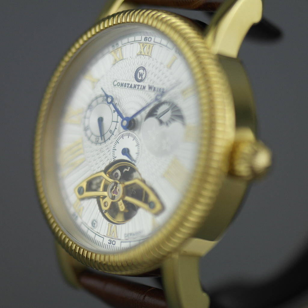 Constantin Weisz Open heart automatic wrist watch gold tone silver dial