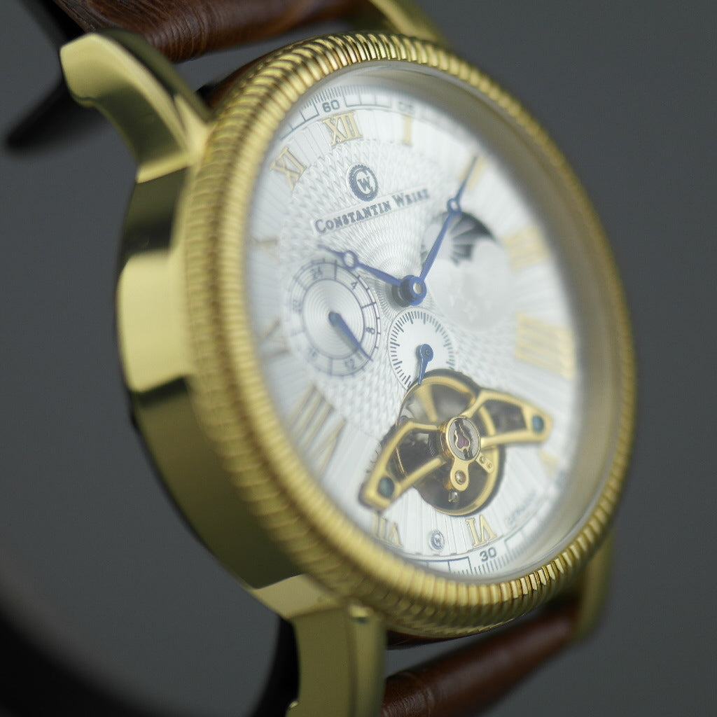 Constantin Weisz Open heart automatic wrist watch gold tone silver dial