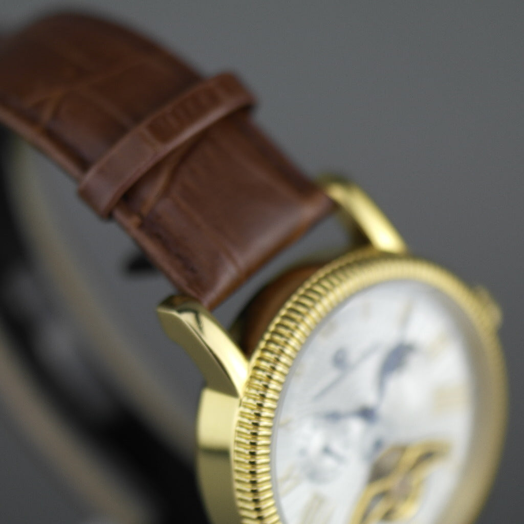 Constantin Weisz Open heart automatic wrist watch gold tone silver dial