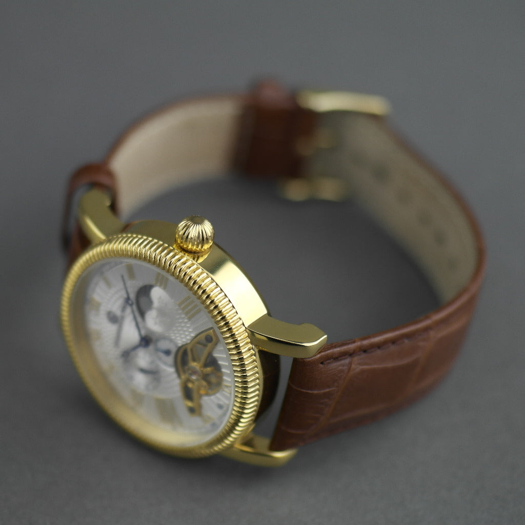 Constantin Weisz Open heart automatic wrist watch gold tone silver dial