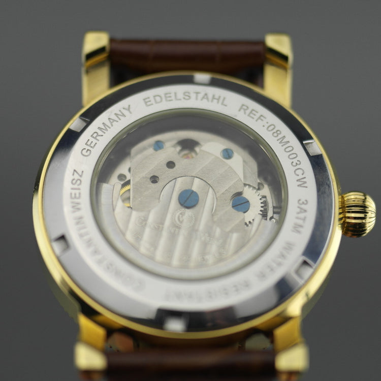 Constantin Weisz Open heart automatic wrist watch gold tone silver dial