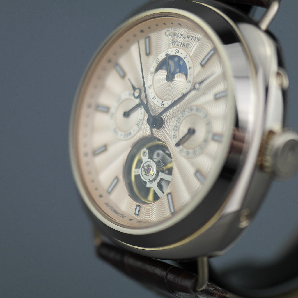 Constantin Weisz Automatik-Armbanduhr mit offenem Herzen und Lederarmband