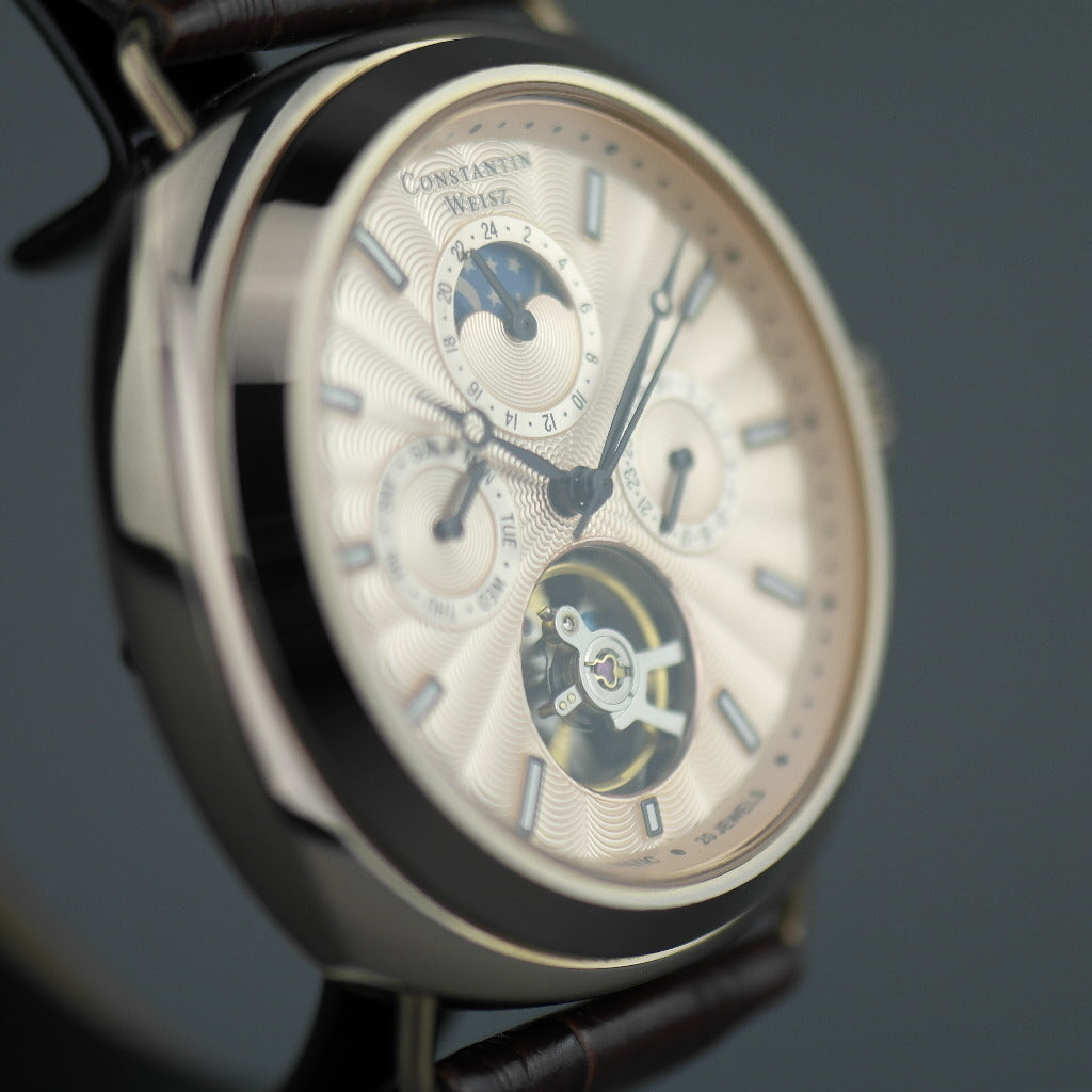 Constantin Weisz Automatik-Armbanduhr mit offenem Herzen und Lederarmband