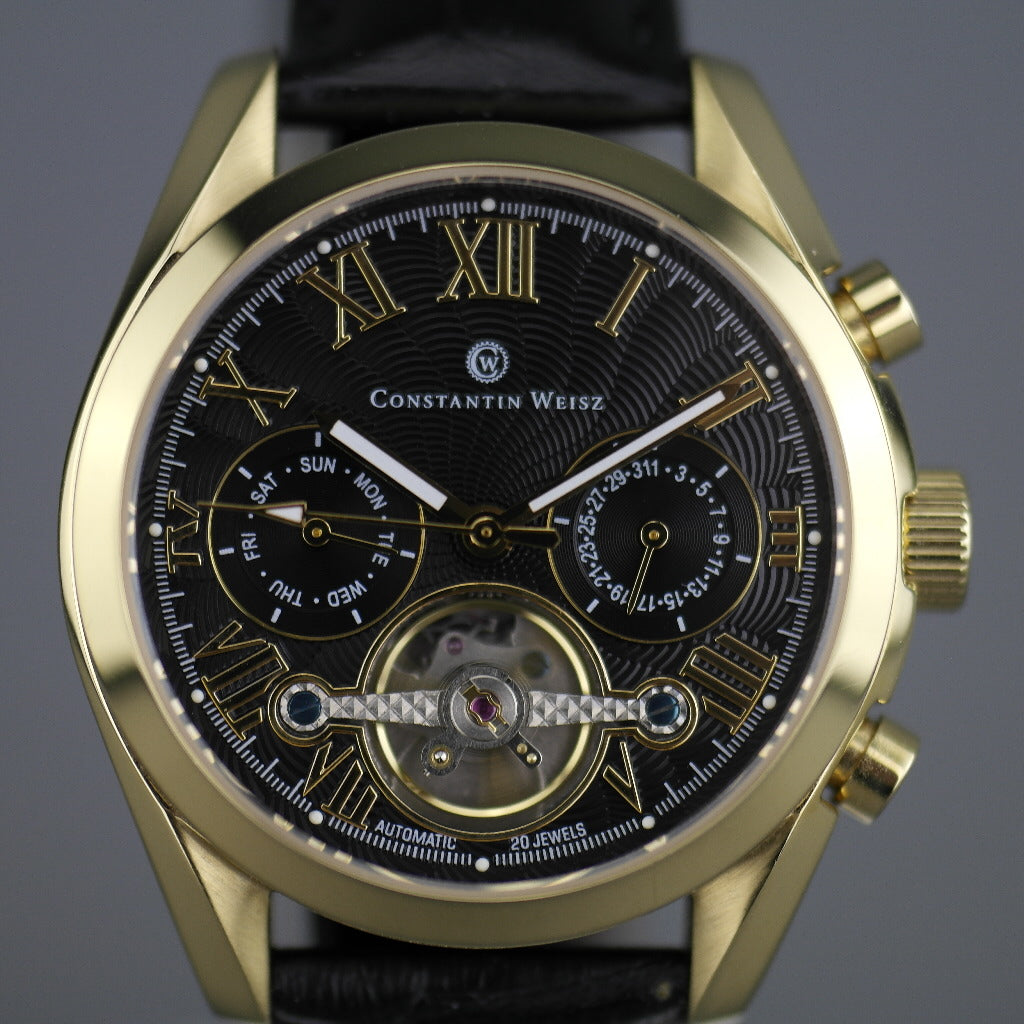 Constantin Weisz klassische Automatik-Armbanduhr mit offenem Herzen und Lederarmband