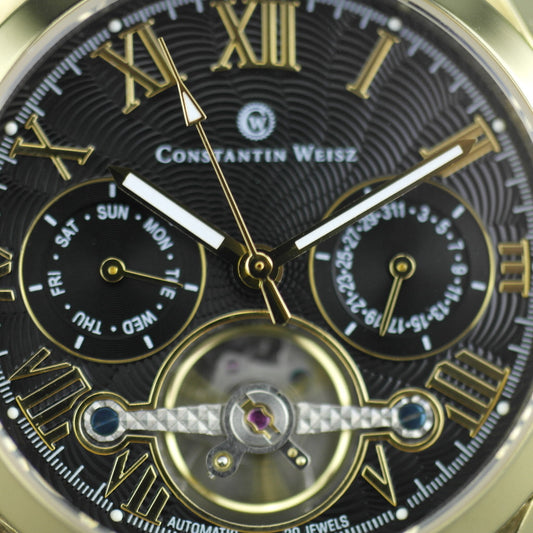 Constantin Weisz klassische Automatik-Armbanduhr mit offenem Herzen und Lederarmband