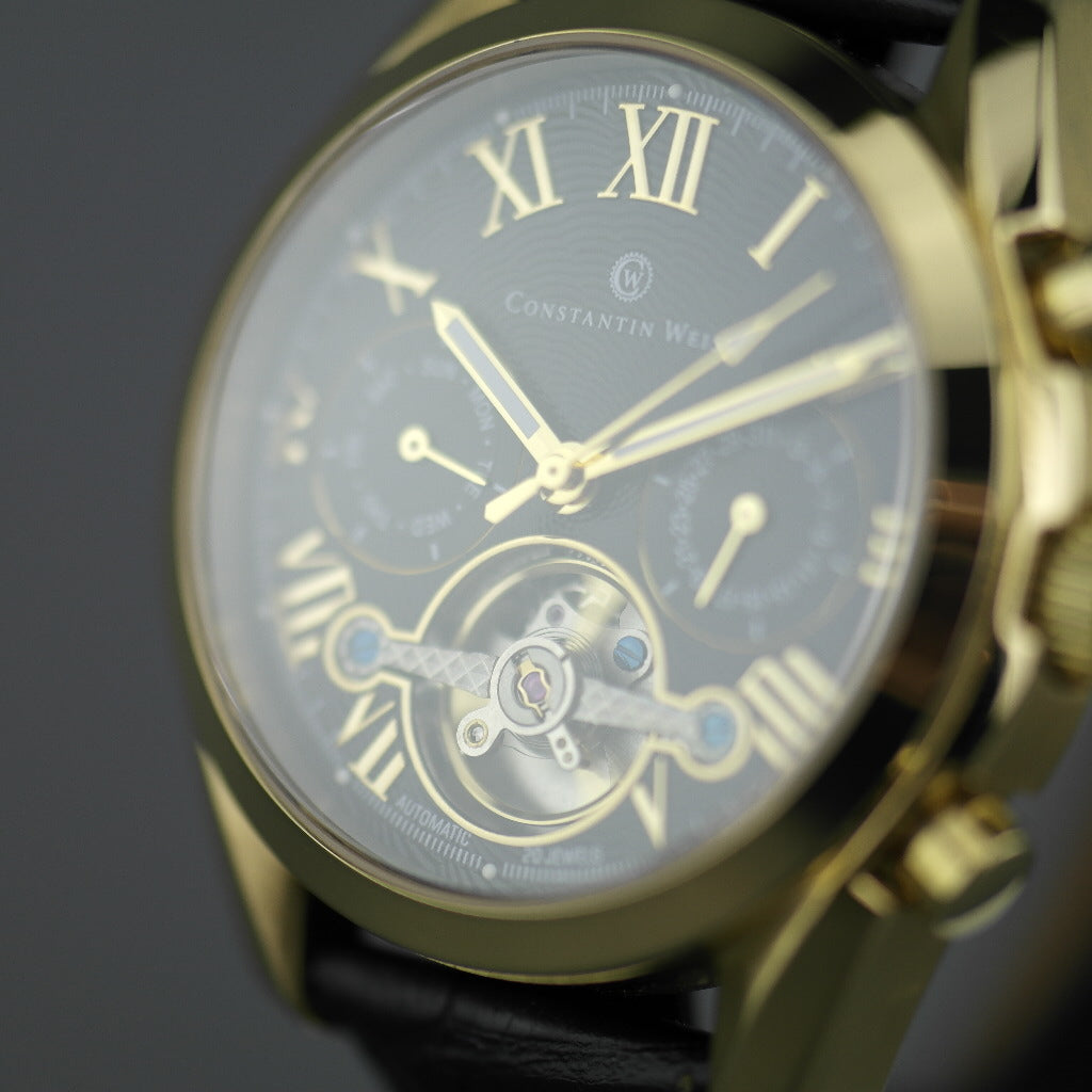 Constantin Weisz klassische Automatik-Armbanduhr mit offenem Herzen und Lederarmband