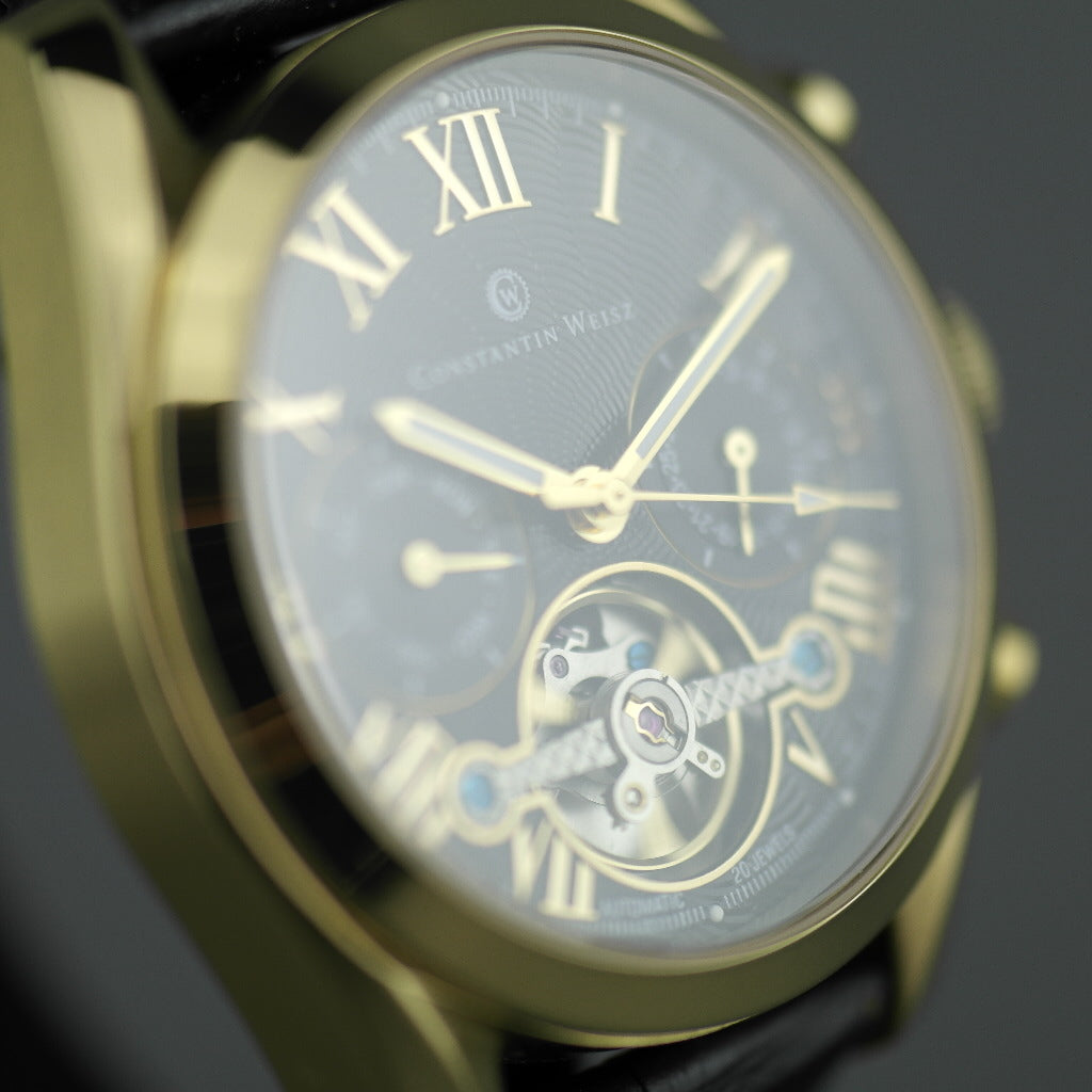 Constantin Weisz klassische Automatik-Armbanduhr mit offenem Herzen und Lederarmband