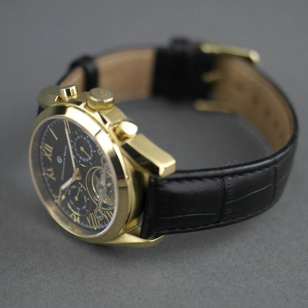Constantin Weisz klassische Automatik-Armbanduhr mit offenem Herzen und Lederarmband