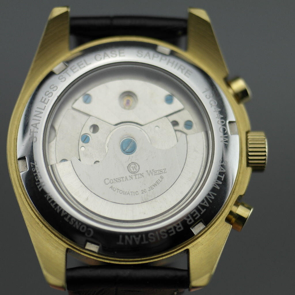 Constantin Weisz klassische Automatik-Armbanduhr mit offenem Herzen und Lederarmband