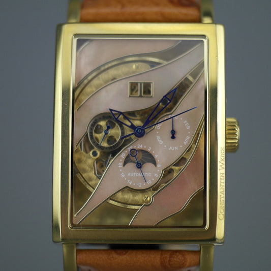 Constantin Weisz Automatische vergoldete Armbanduhr mit Skelett-Perlmutt-Zifferblatt