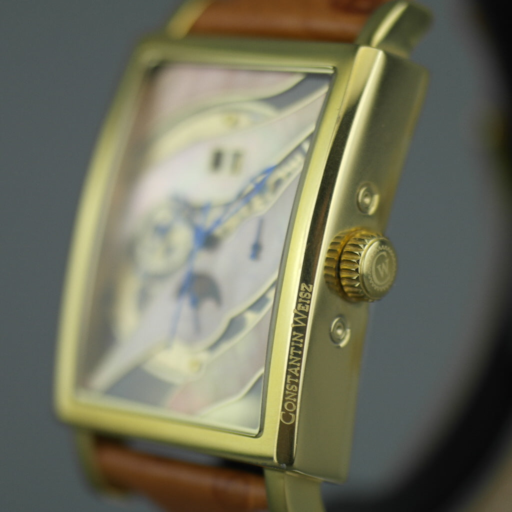 Constantin Weisz Automatische vergoldete Armbanduhr mit Skelett-Perlmutt-Zifferblatt