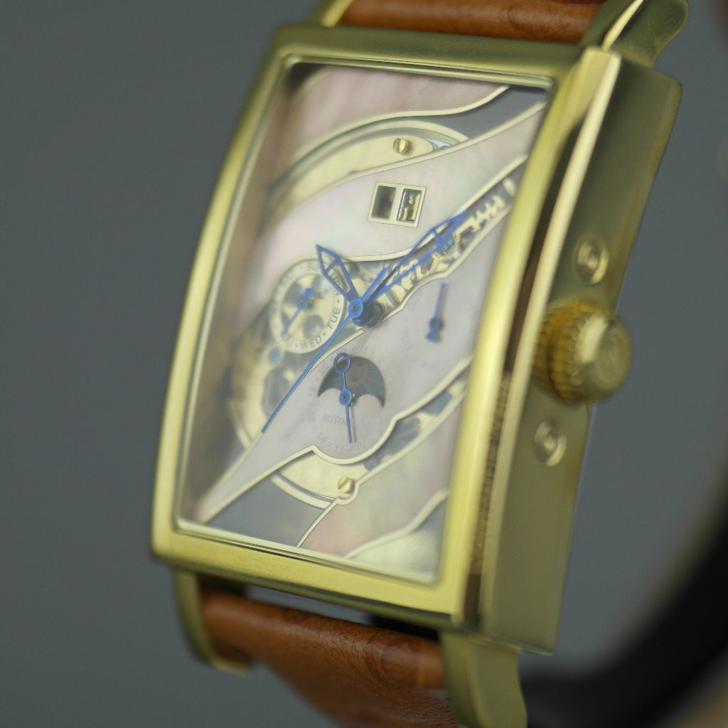 Constantin Weisz Automatische vergoldete Armbanduhr mit Skelett-Perlmutt-Zifferblatt
