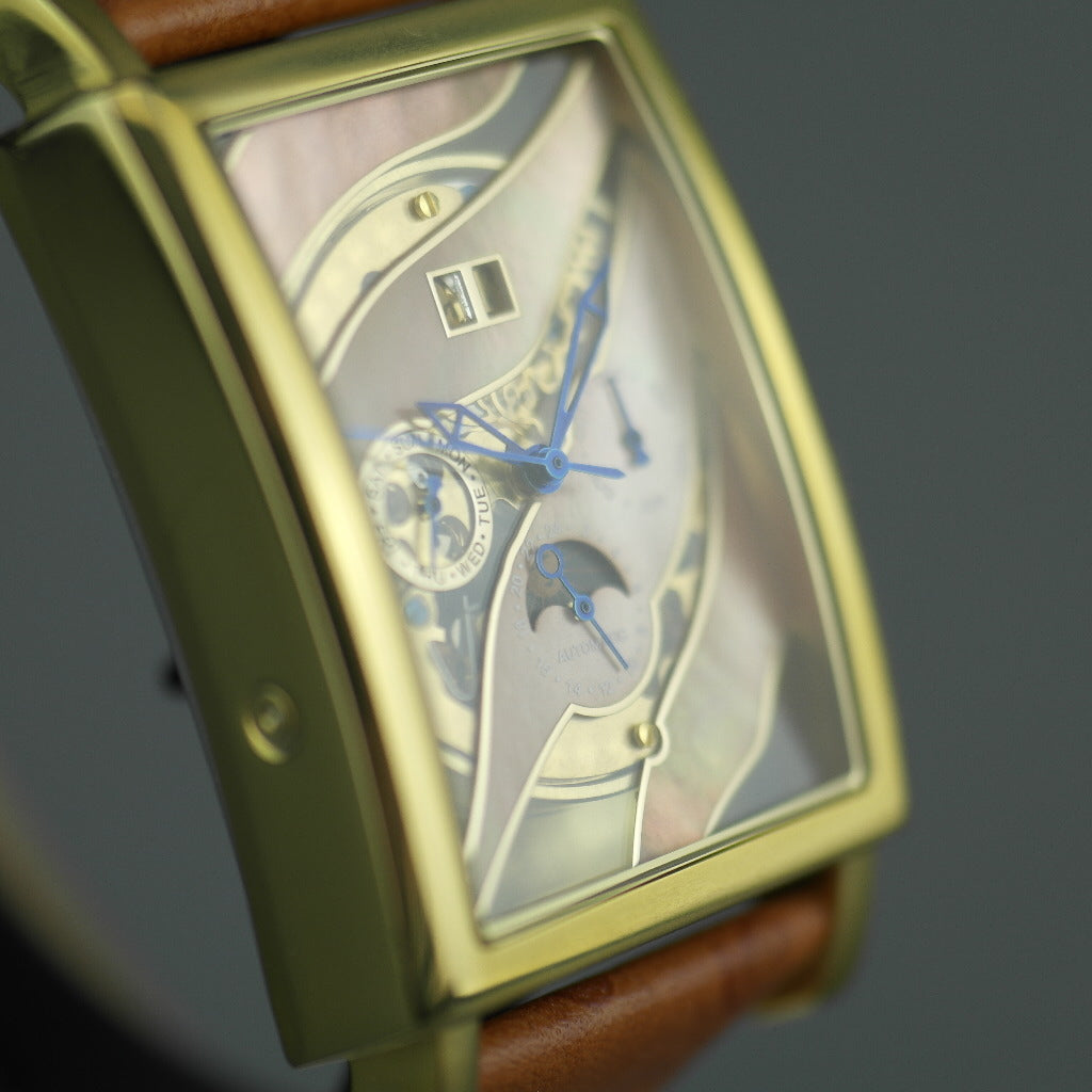 Constantin Weisz Automatische vergoldete Armbanduhr mit Skelett-Perlmutt-Zifferblatt