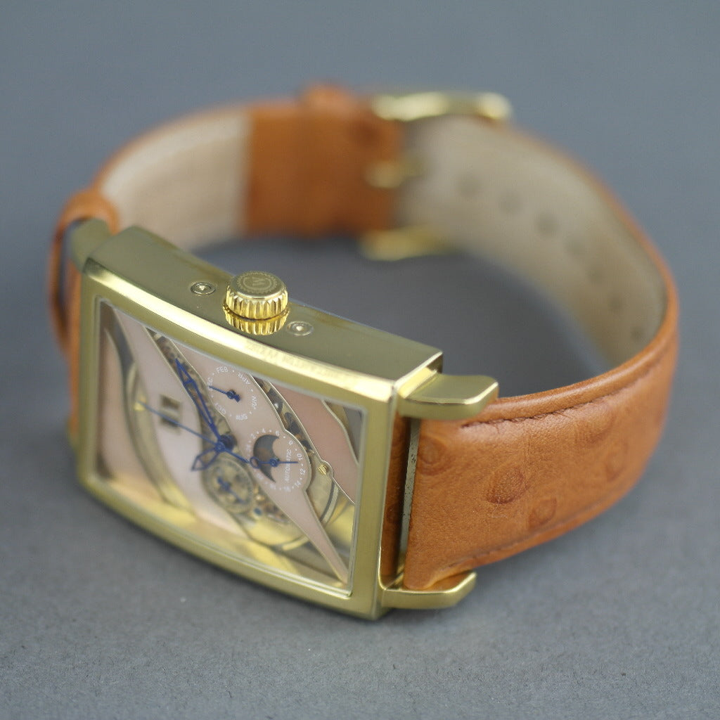 Constantin Weisz Automatische vergoldete Armbanduhr mit Skelett-Perlmutt-Zifferblatt