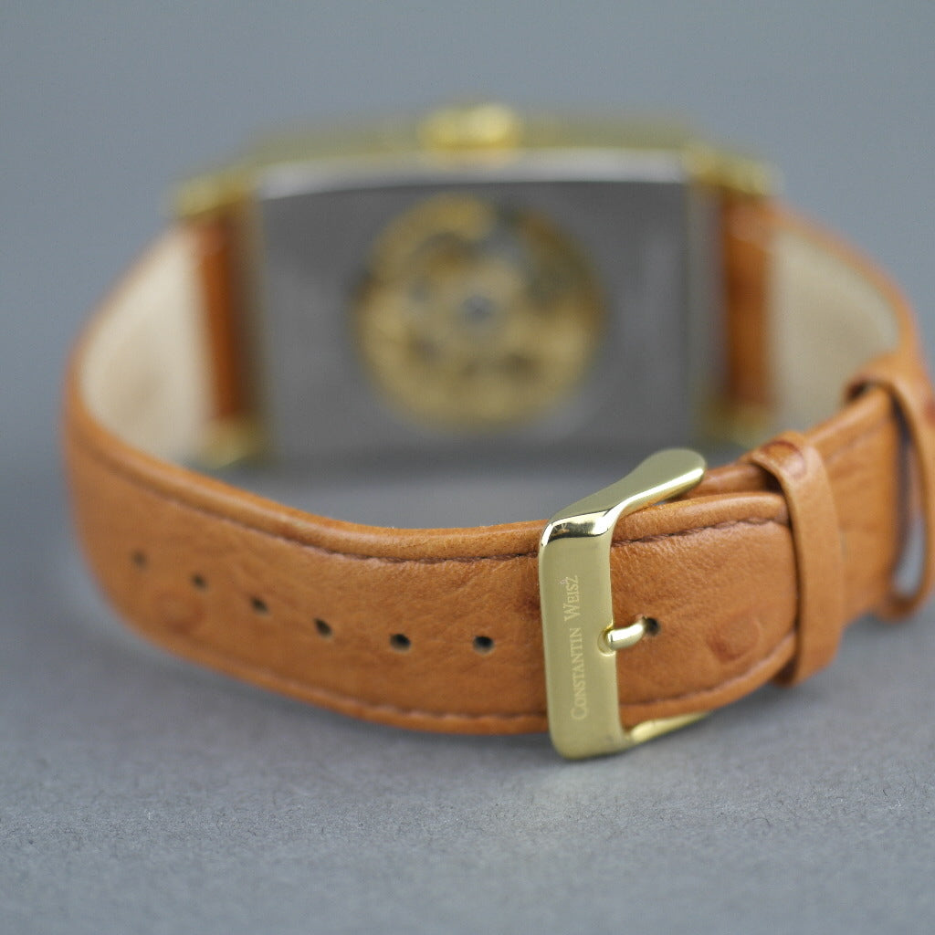 Constantin Weisz Automatic gold plated wrist watch Skeleton Nacre dial
