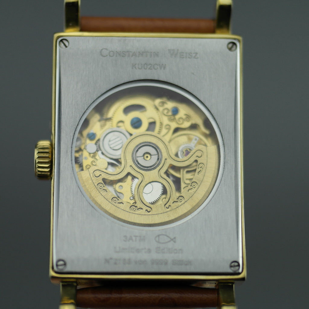 Constantin Weisz Automatische vergoldete Armbanduhr mit Skelett-Perlmutt-Zifferblatt