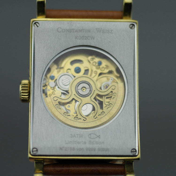 Constantin Weisz Automatic gold plated wrist watch Skeleton Nacre dial