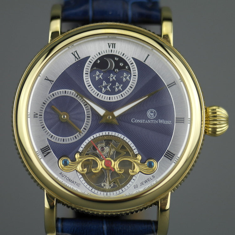Constantin Weisz automatic open heart wrist watch 22 jewels date day night