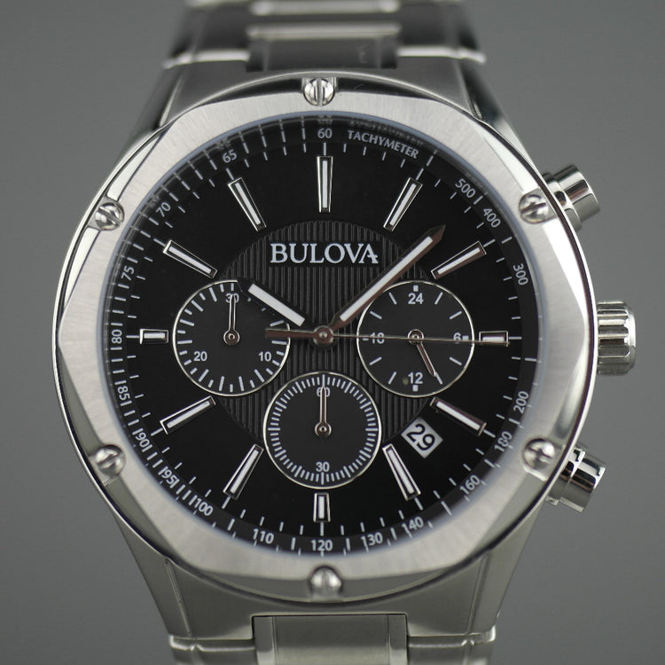 Bulova Chronograph watch Black dial Stainless steel bracelet