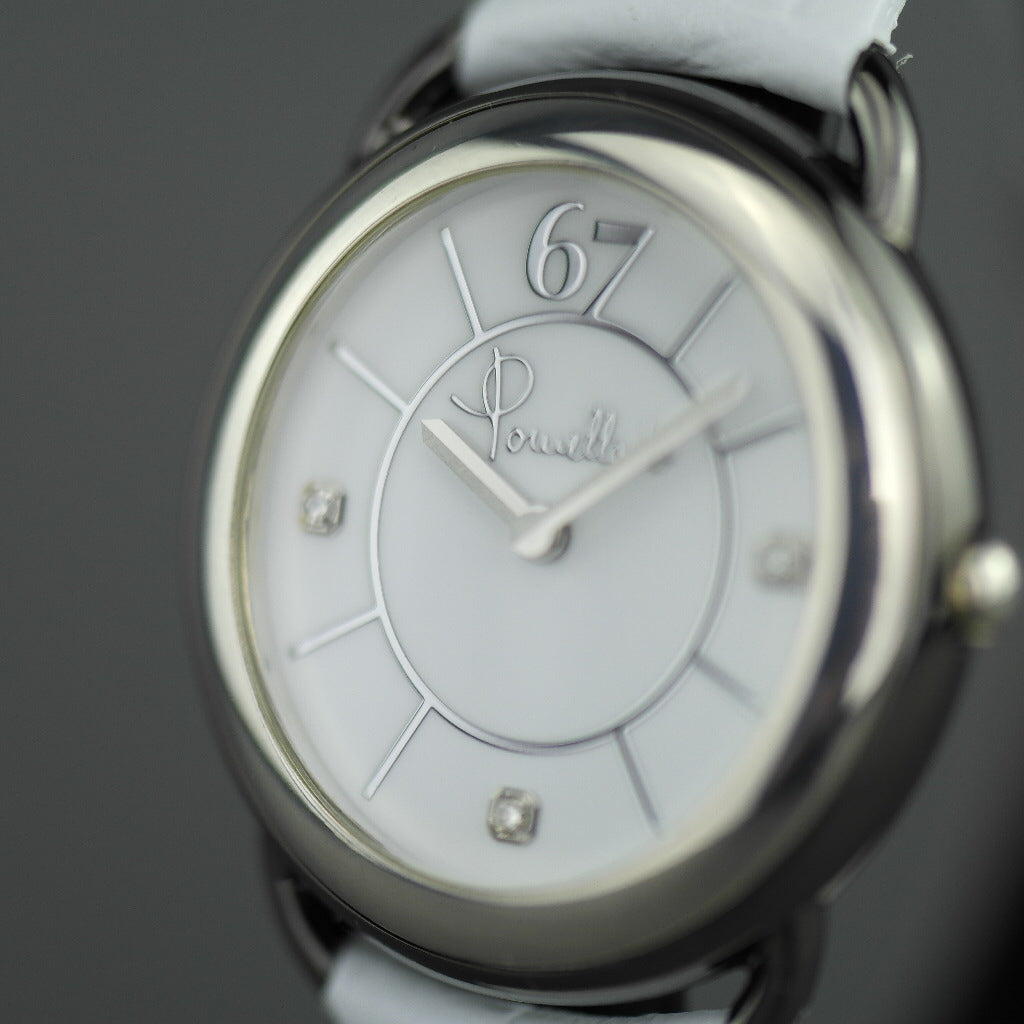 Pomellato 67 Reloj de pulsera para mujer de edición limitada con diamantes, correa de piel blanca 