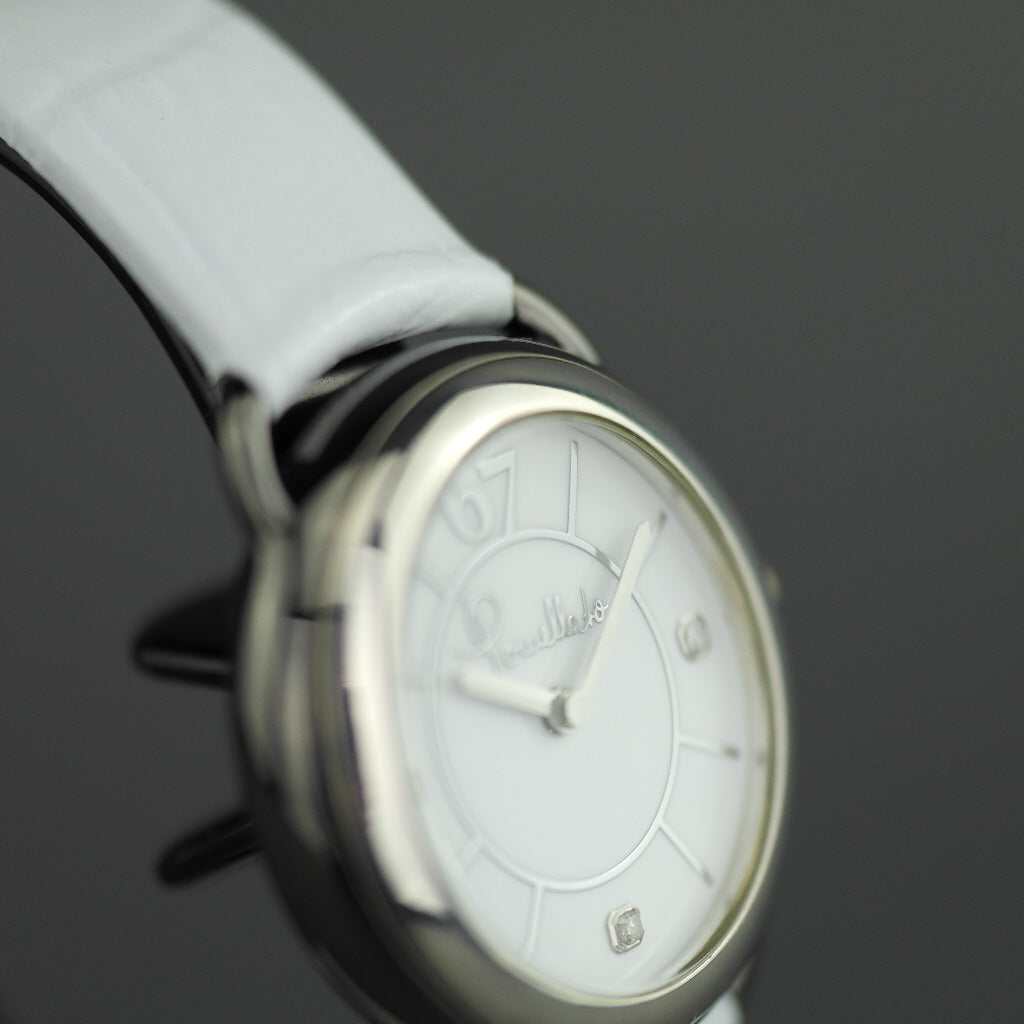 Pomellato 67 Reloj de pulsera para mujer de edición limitada con diamantes, correa de piel blanca 