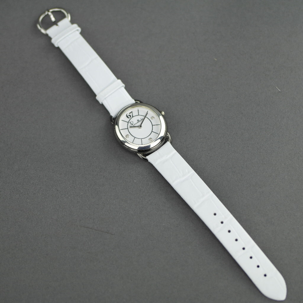 Pomellato 67 Reloj de pulsera para mujer de edición limitada con diamantes, correa de piel blanca 
