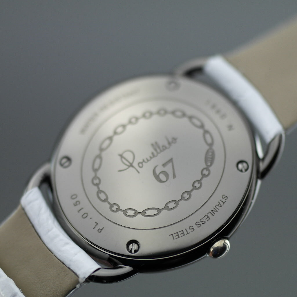 Pomellato 67 Reloj de pulsera para mujer de edición limitada con diamantes, correa de piel blanca 