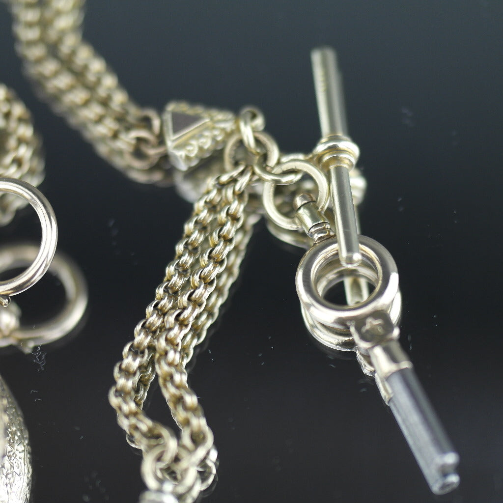 Antique 14ct gold pocket watch with chain T-bar key Roman numerals, open face