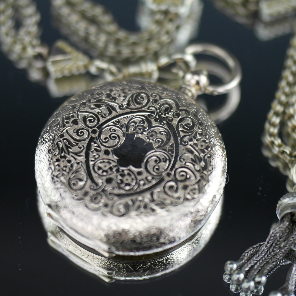 Antique 14ct gold pocket watch with chain T-bar key Roman numerals, open face