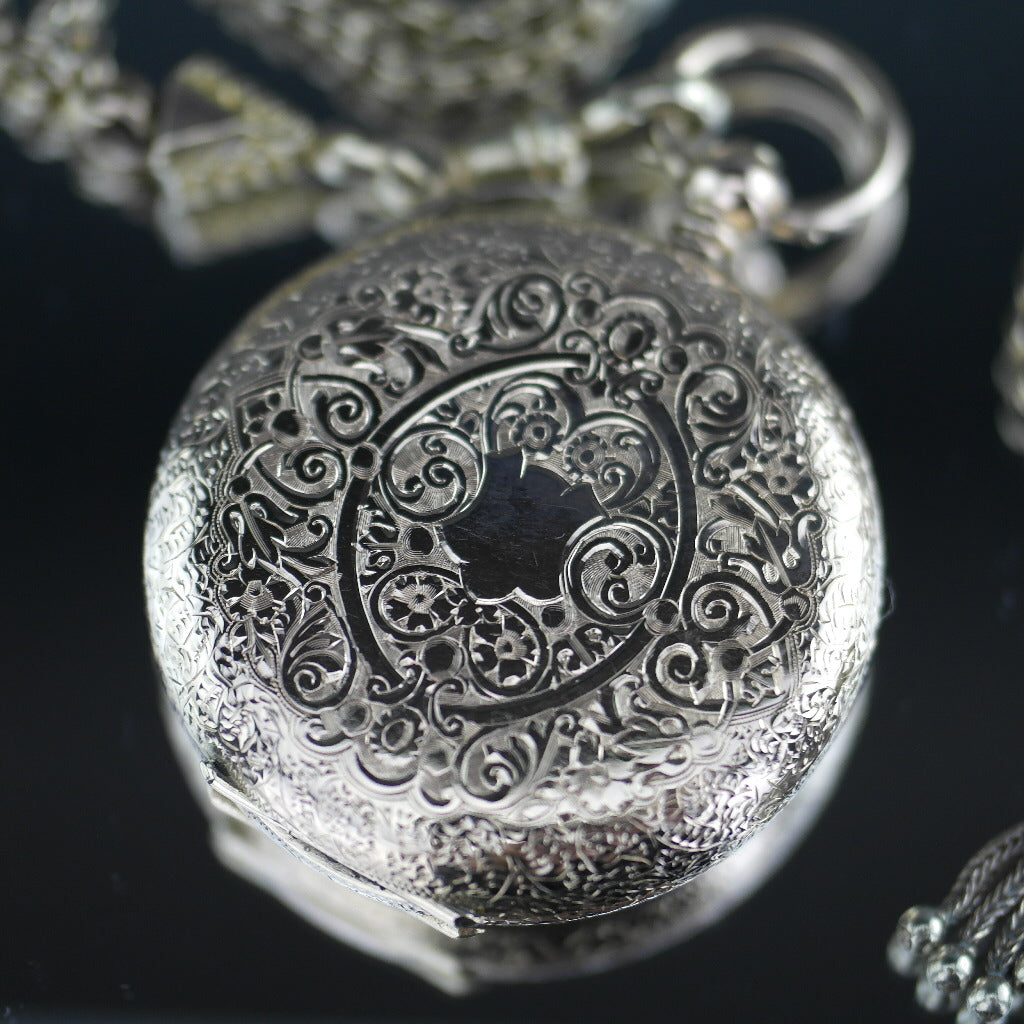 Antique 14ct gold pocket watch with chain T-bar key Roman numerals, open face