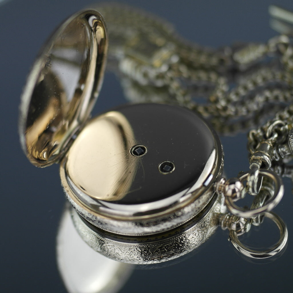 Antique 14ct gold pocket watch with chain T-bar key Roman numerals, open face