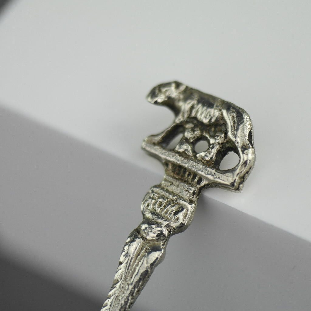 Antique silver plated spoon from Italy with Rome She-wolf on the top