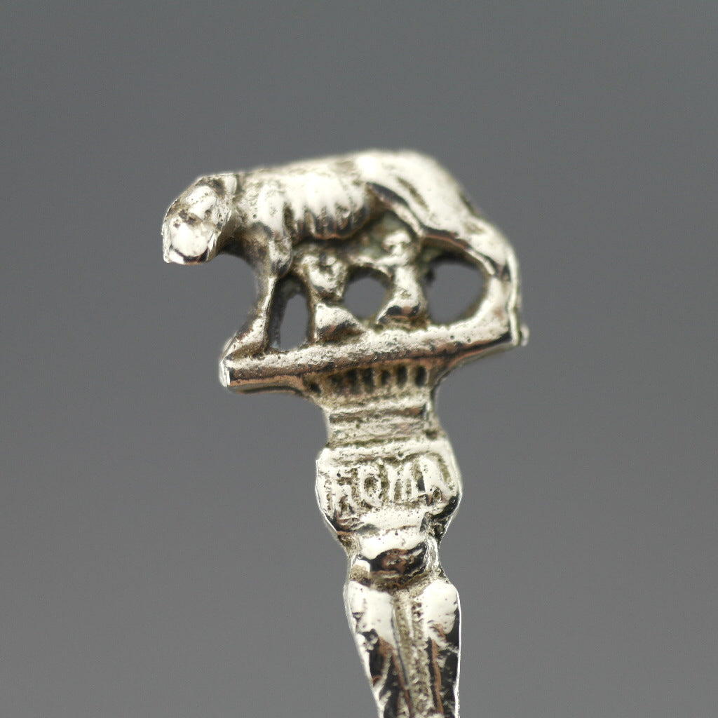 Antique silver plated spoon from Italy with Rome She-wolf on the top