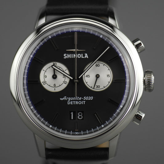 Shinola The Bedrock Chrono 42 mm Armbanduhr mit schwarzem Zifferblatt und Lederarmband