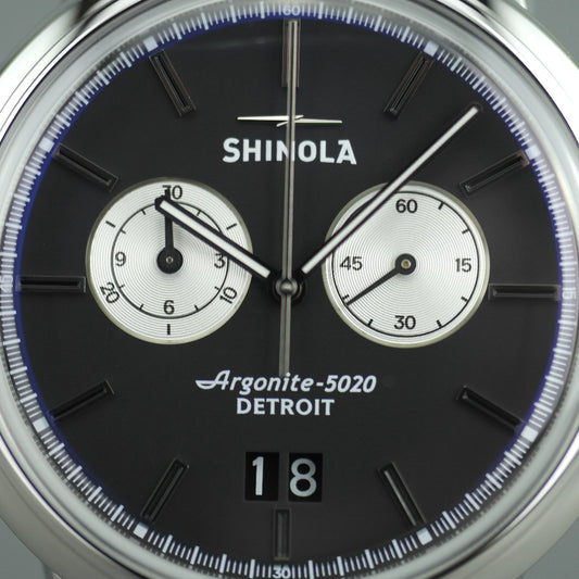Shinola The Bedrock Chrono 42 mm Armbanduhr mit schwarzem Zifferblatt und Lederarmband