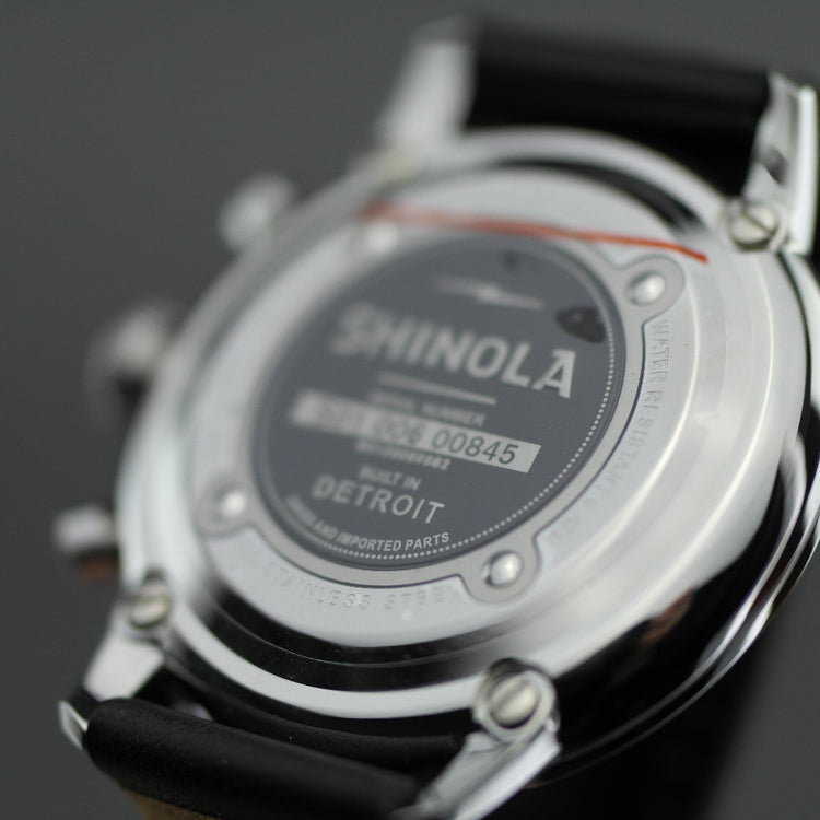 Shinola The Bedrock Chrono 42 mm Armbanduhr mit schwarzem Zifferblatt und Lederarmband