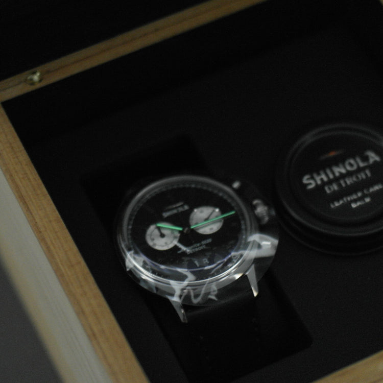 Shinola The Bedrock Chrono 42 mm Armbanduhr mit schwarzem Zifferblatt und Lederarmband