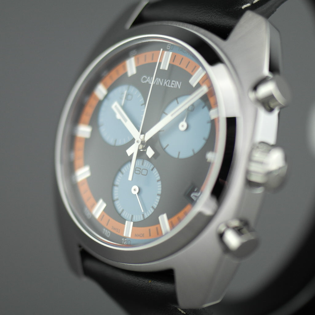 Calvin Klein Chronograph-Armbanduhr, hergestellt in der Schweiz, mit schwarzem Band