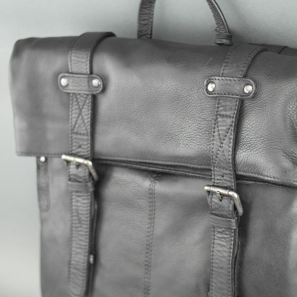 Vilenca Holland Business-Rucksack aus schwarzem Echtleder