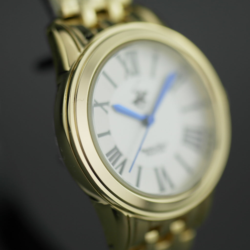 Beverly Hills Polo Club gold plated wristwatch with Roman numerals and blue hands