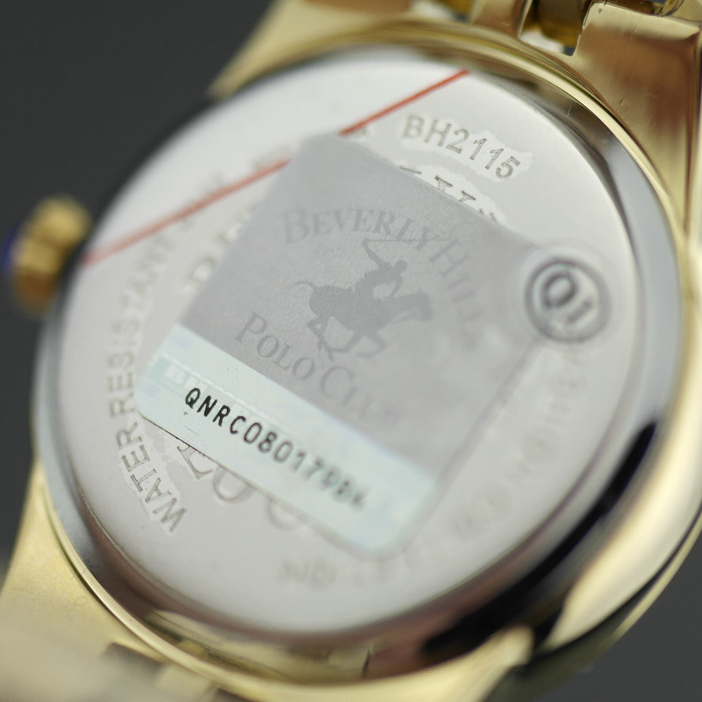 Beverly Hills Polo Club gold plated wristwatch with Roman numerals and blue hands