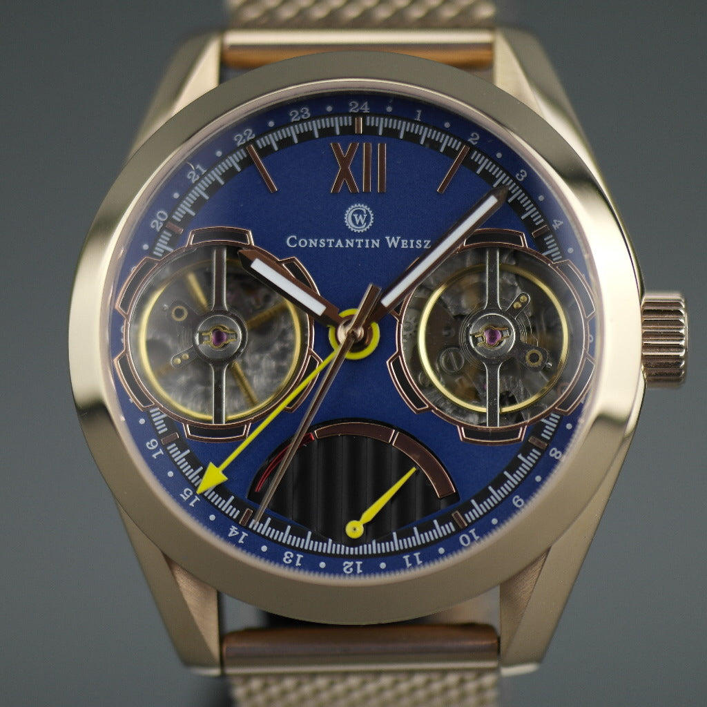 Constantin Weisz Automatic Double heart gold plated wrist watch with bracelet