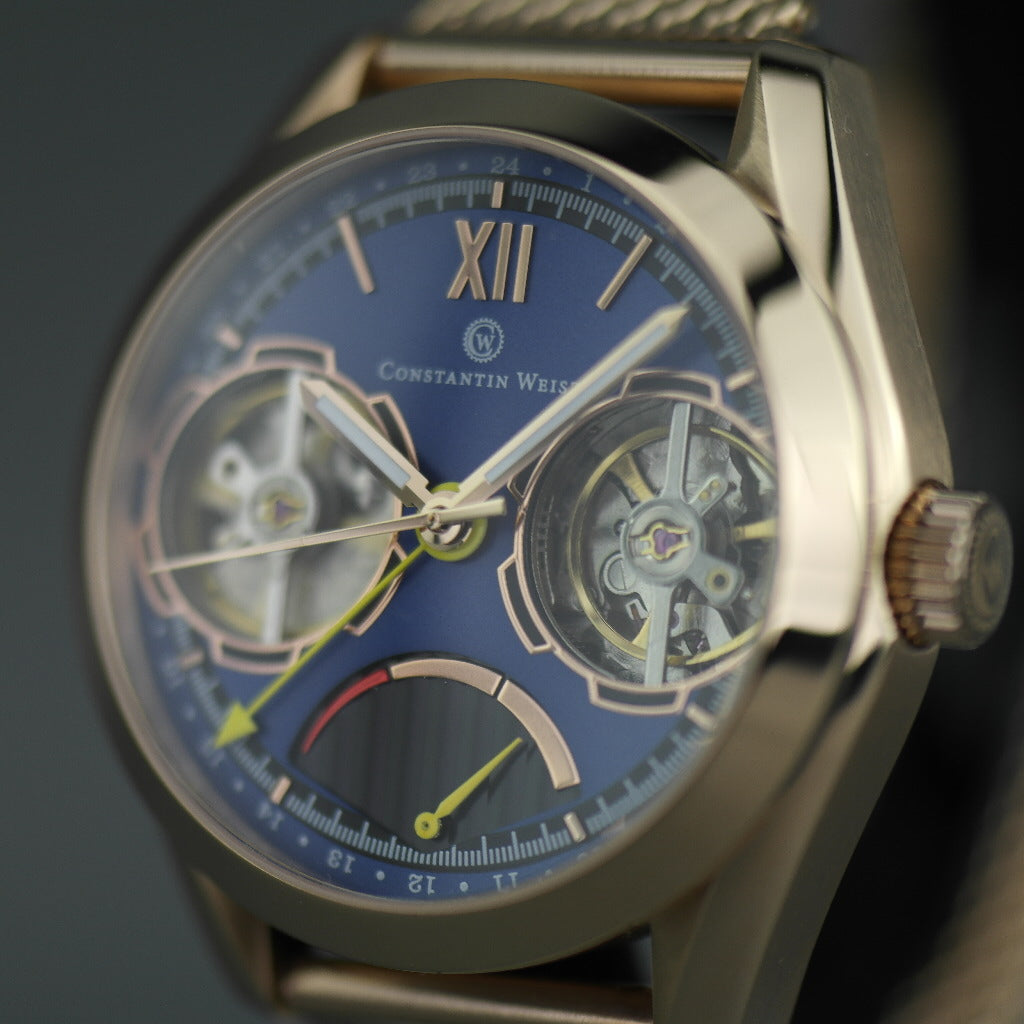 Constantin Weisz Automatic Double heart gold plated wrist watch with bracelet