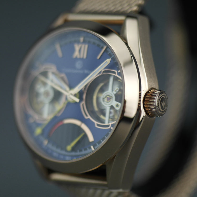 Constantin Weisz Automatik-Doppelherz-Armbanduhr mit vergoldetem Armband