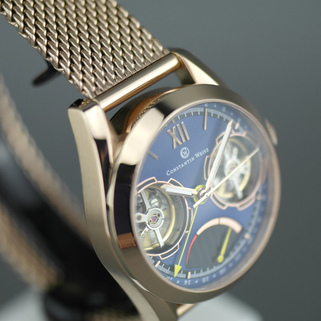 Constantin Weisz Automatic Double heart gold plated wrist watch with bracelet