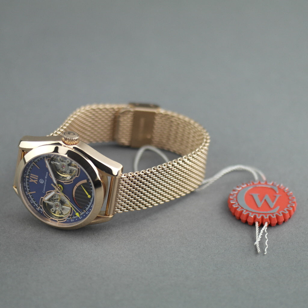 Constantin Weisz Automatic Double heart gold plated wrist watch with bracelet