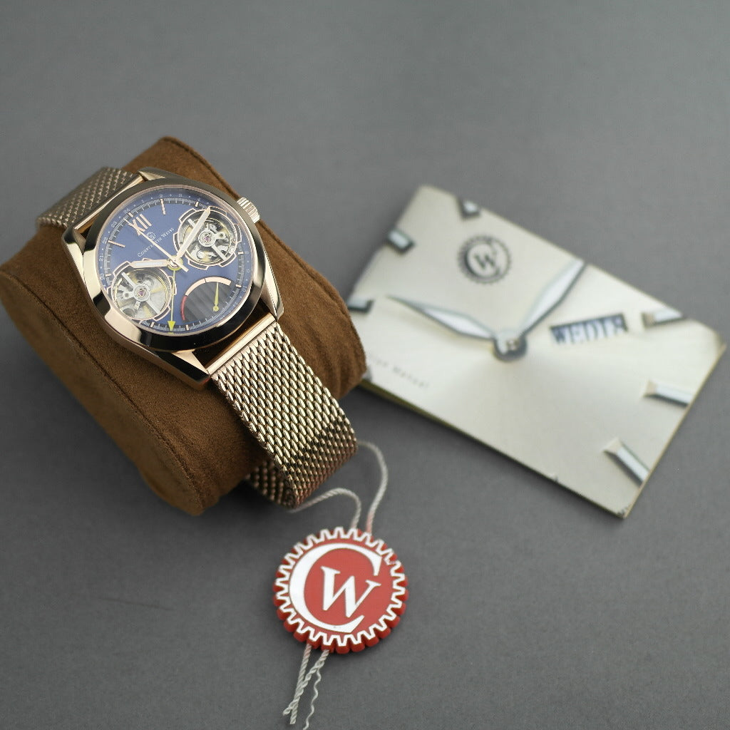 Constantin Weisz Automatic Double heart gold plated wrist watch with bracelet