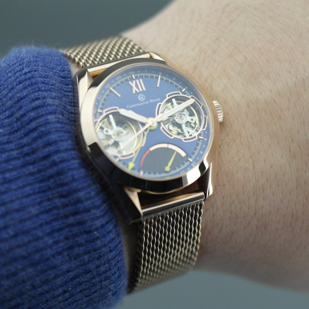 Constantin Weisz Automatic Double heart gold plated wrist watch with bracelet